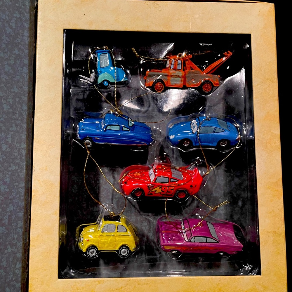 RARE! Disney Pixar Cars Storybook Ornament Set McQueen, Mater, Sally, Ramone